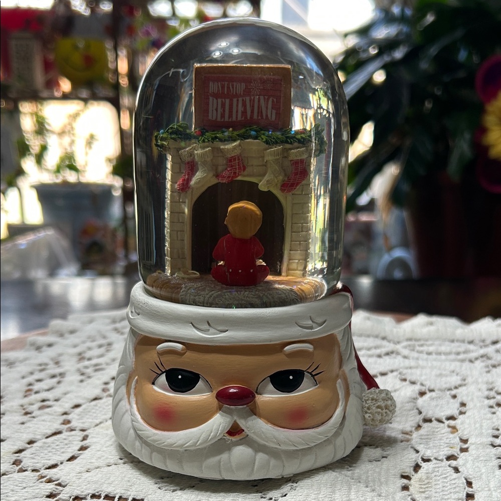Musical SantaHead Glitter Dome Featuring a Fireplace Scene Inside Roman 2018 New